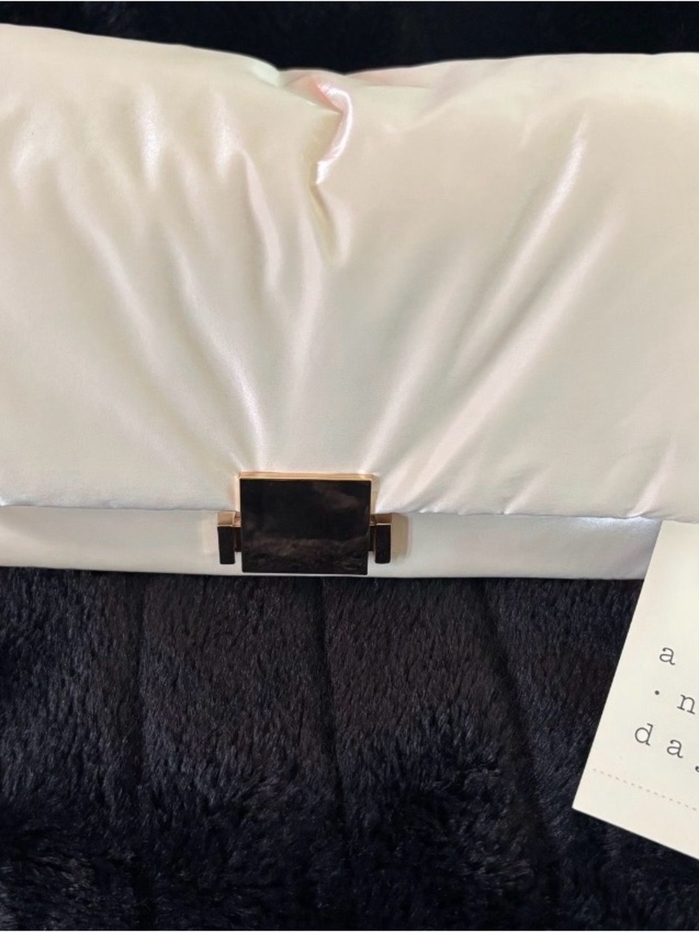 Cream Clutch Bag with Gold-Tone Accent